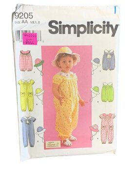 Simplicity Girls Romper Hat Sewing Pattern Size 1/2 1 2 9205 Uncut